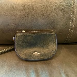 Small Coach wristlet- black with metallic blue accent